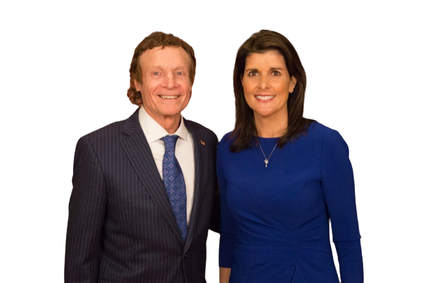 Marshall J. Hubsher in a thoughtful discussion with Nikki Haley, bridging the worlds of diplomacy, mental health, and sports